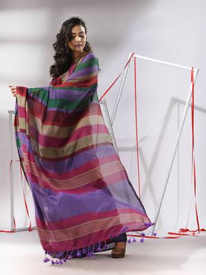 Multicolor cotton saree with stripes design 2