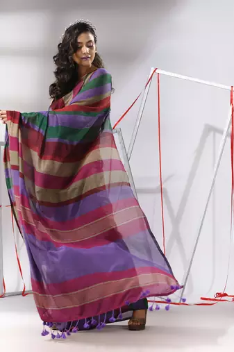 Multicolor cotton saree with stripes design