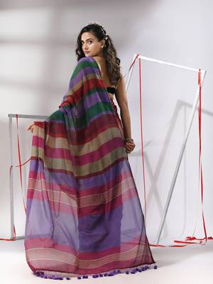 Multicolor cotton saree with stripes design 3