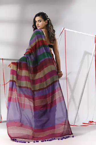 Multicolor cotton saree with stripes design