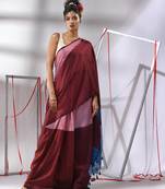 Maroon half & half cotton saree