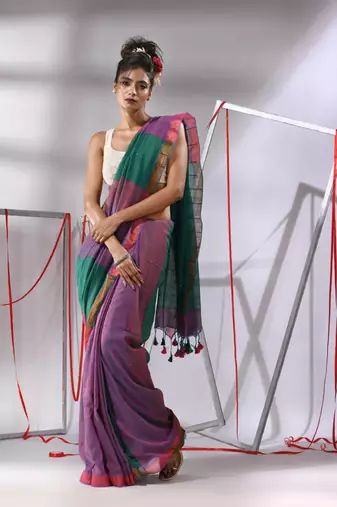 Magenta cotton saree with multicolor sequine work
