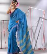 Blue cotton saree with sequined work