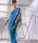 Sapphire blue cotton saree with sequined work