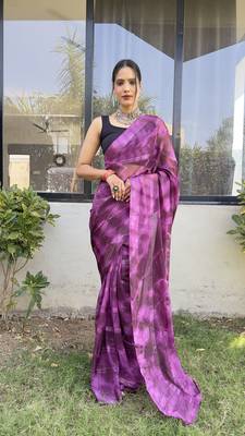 Purple Plain Nylon Stitched One Minute Sarees With Blouse 1