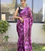 Purple Plain Nylon Stitched One Minute Sarees With Blouse
