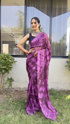 Purple Plain Nylon Stitched One Minute Sarees With Blouse 2