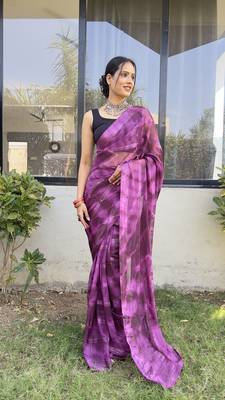 Purple Plain Nylon Stitched One Minute Sarees With Blouse 3