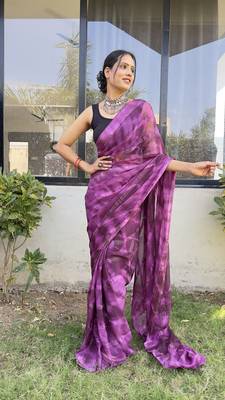 Purple Plain Nylon Stitched One Minute Sarees With Blouse 4