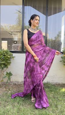 Purple Plain Nylon Stitched One Minute Sarees With Blouse 5
