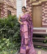 Wine Printed Silk Blend Unstitched Party Wear Sarees With Blouse