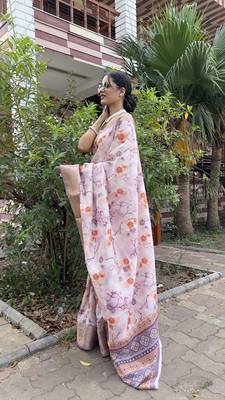 Lavender Printed Silk Blend Unstitched Party Wear Sarees With Blouse 4