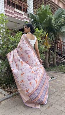 Lavender Printed Silk Blend Unstitched Party Wear Sarees With Blouse 5