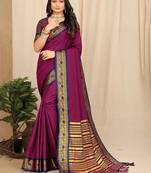 Wine Plain Cotton Unstitched Party Wear Sarees With Blouse
