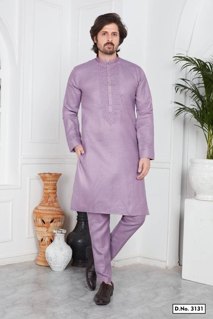 Men's purple plain kurta pajama