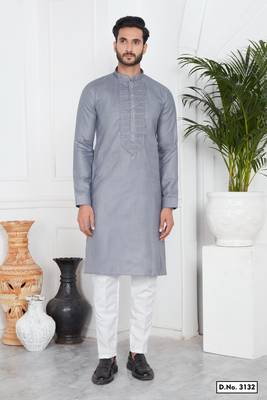 Men's grey plain kurta pajama 1