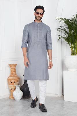 Men's grey plain kurta pajama 2