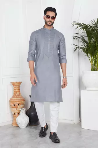 Men's grey plain kurta pajama