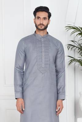 Men's grey plain kurta pajama 3