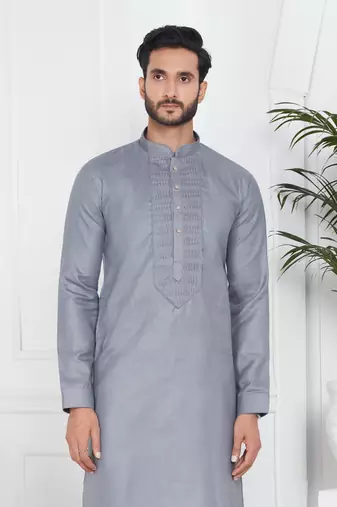 Men's grey plain kurta pajama