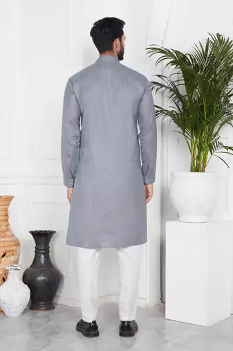 Men's grey plain kurta pajama