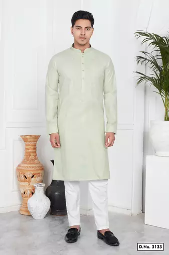 Men's pista green plain kurta pajama