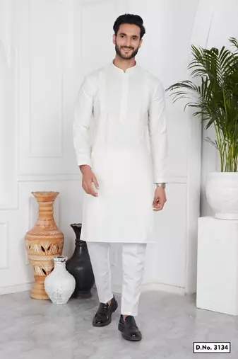 Men's cream plain kurta pajama