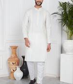 Men's cream plain kurta pajama