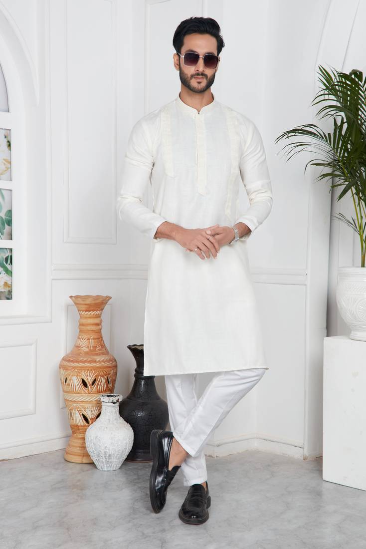 Men's cream plain kurta pajama