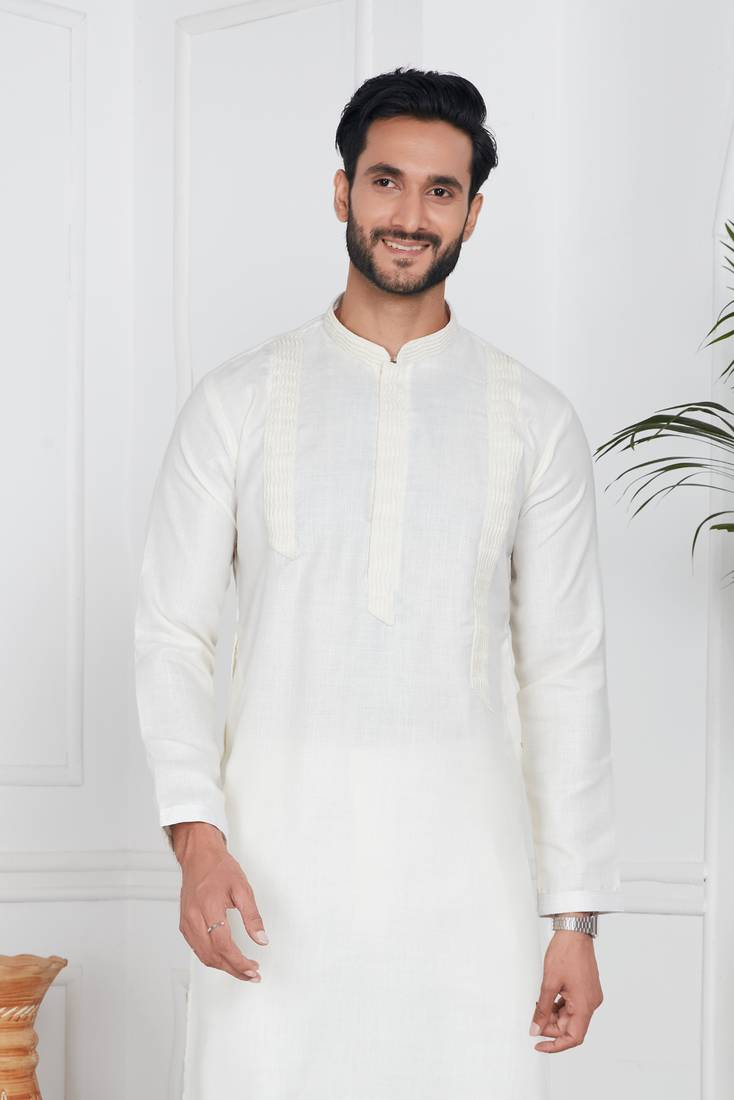 Men's cream plain kurta pajama