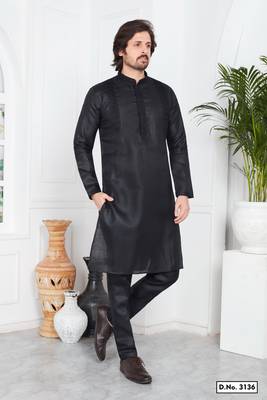 Men's black plain kurta pajama 1