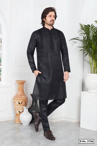 Men's black plain kurta pajama