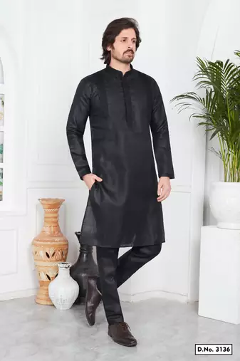 Men's black plain kurta pajama