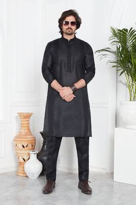 Men's black plain kurta pajama 2