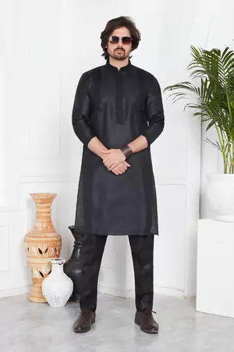 Men's black plain kurta pajama