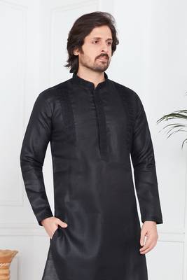 Men's black plain kurta pajama 3