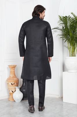Men's black plain kurta pajama 4