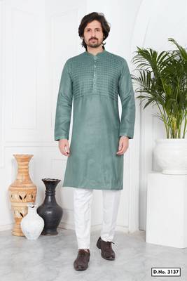 Men's green plain kurta pajama 1