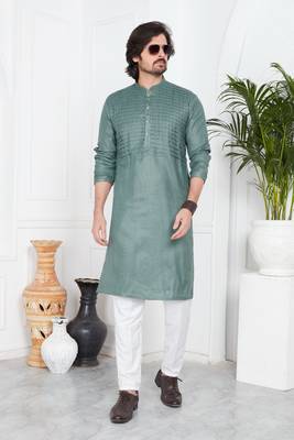 Men's green plain kurta pajama 2