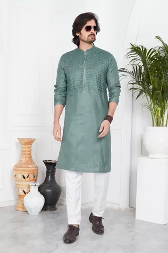 Men's green plain kurta pajama