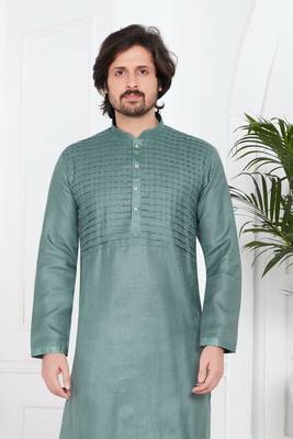 Men's green plain kurta pajama 3