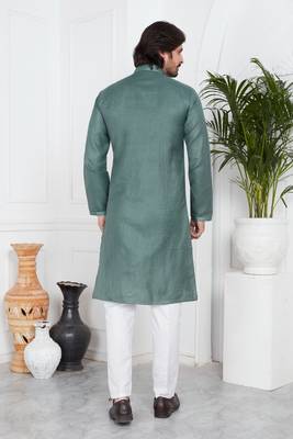 Men's green plain kurta pajama 4