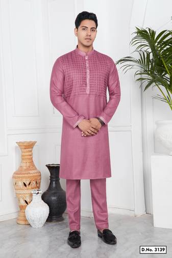 Men's pink plain kurta pajama