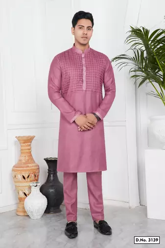 Men's pink plain kurta pajama
