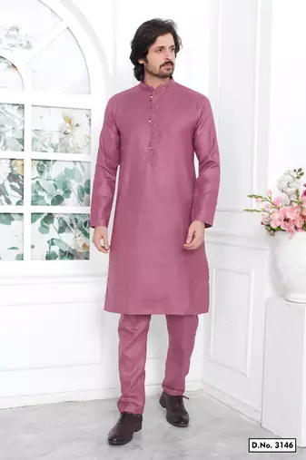 Men's pink embroidered kurta pajama