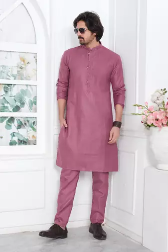 Men's pink embroidered kurta pajama