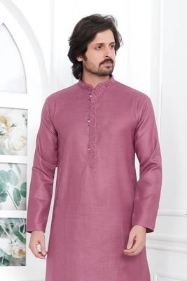 Men's pink embroidered kurta pajama 3