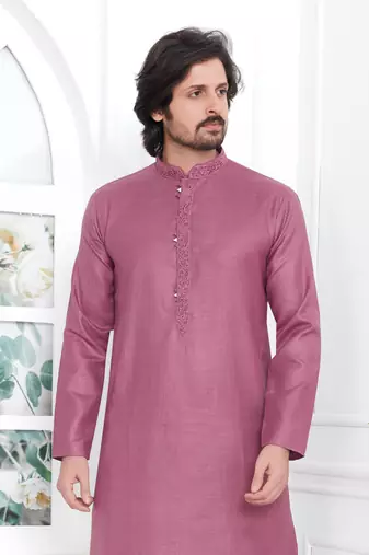 Men's pink embroidered kurta pajama