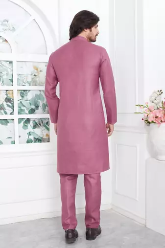 Men's pink embroidered kurta pajama