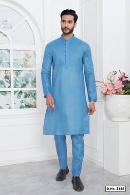 Men's blue embroidered kurta pajama 1